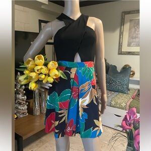 Alice + Olivia Ali Hibiscus Jungle Crisscross Mini Dress Sz 0
